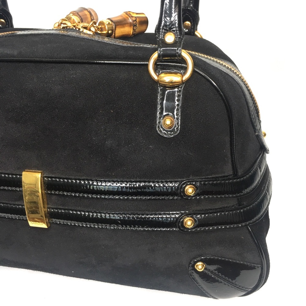 Gucci Black Suede Shoulder Bag with Gold Hardware - Picture 7 of 16